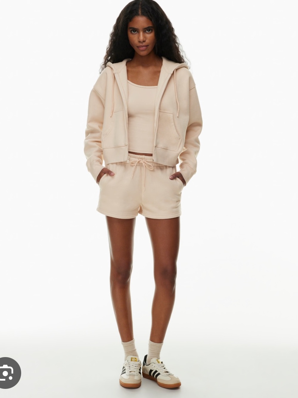 Aritzia TNA Cozy SweatFleece Boyfriend Fit Mini Shorts in White